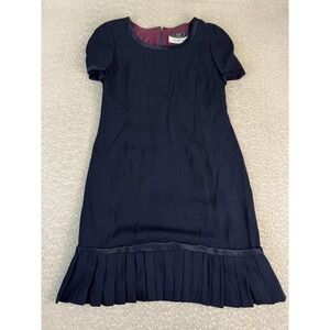CH By Carolina Herrera Dress Womens 10 Navy Short Sleeve Pleated Hem Sheath